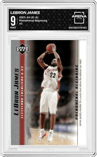 LeBron James from the 2003-04 Upper Deck LeBron James  set graded by Arena Club and given an overall grade of 9.