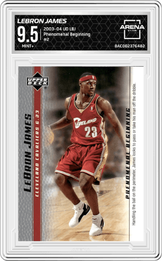 LeBron James from the 2003-04 Upper Deck LeBron James  set graded by Arena Club and given an overall grade of 9.5.