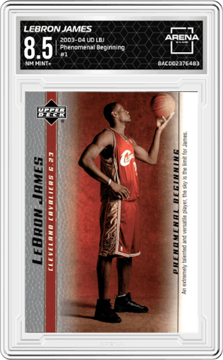 LeBron James from the 2003-04 Upper Deck LeBron James  set graded by Arena Club and given an overall grade of 8.5.