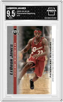 LeBron James from the 2003-04 Upper Deck LeBron James  set graded by Arena Club and given an overall grade of 9.5.