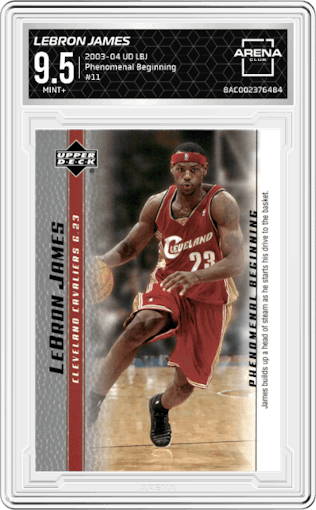 LeBron James from the 2003-04 Upper Deck LeBron James  set graded by Arena Club and given an overall grade of 9.5.
