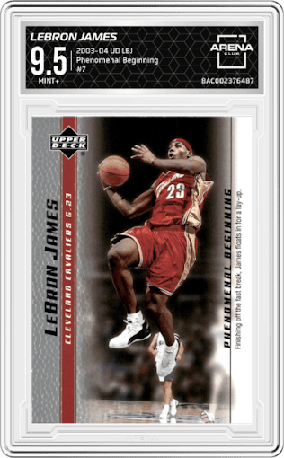 LeBron James from the 2003-04 Upper Deck LeBron James  set graded by Arena Club and given an overall grade of 9.5.
