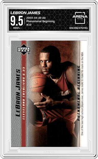 LeBron James from the 2003-04 Upper Deck LeBron James  set graded by Arena Club and given an overall grade of 9.5.
