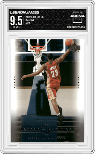LeBron James from the 2003-04 Upper Deck LeBron James  set graded by Arena Club and given an overall grade of 9.5.