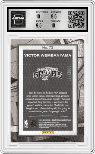 Victor Wembanyama from the 2023-24 Panini Court Kings set graded by Arena Club and given an overall grade of 10.
