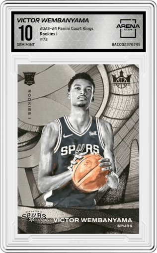 Victor Wembanyama from the 2023-24 Panini Court Kings set graded by Arena Club and given an overall grade of 10.