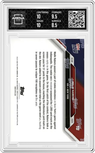 Malik Nabers from the 2024 Topps Now set graded by Arena Club and given an overall grade of 9.