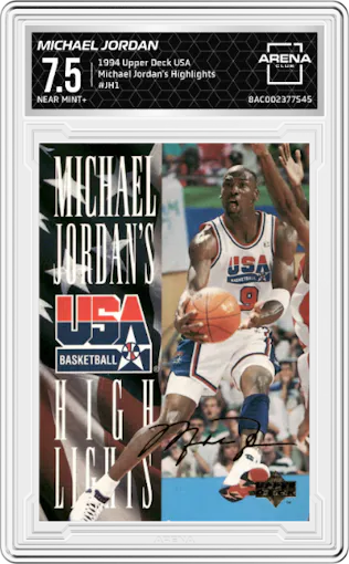 Michael Jordan  from the 1994 Upper Deck USA set graded by Arena Club and given an overall grade of 7.5.