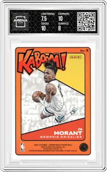 Ja Morant from the 2023-24 Panini Crown Royale  set graded by Arena Club and given an overall grade of 8.