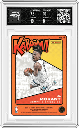 Ja Morant from the 2023-24 Panini Crown Royale  set graded by Arena Club and given an overall grade of 8.