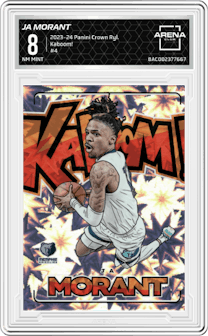 Ja Morant from the 2023-24 Panini Crown Royale  set graded by Arena Club and given an overall grade of 8.
