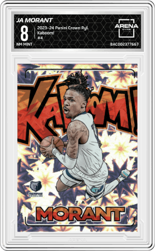 Ja Morant from the 2023-24 Panini Crown Royale  set graded by Arena Club and given an overall grade of 8.