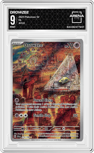 Drowzee from the 2023 Pokemon SV set graded by Arena Club and given an overall grade of 9.