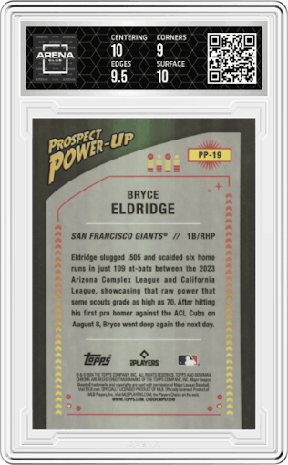 Bryce Eldridge from the 2024 Bowman set graded by Arena Club and given an overall grade of 9.5.
