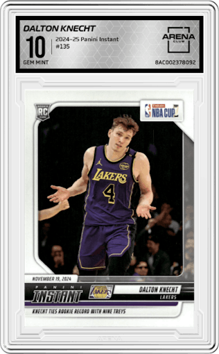 Dalton Knecht from the 2024-25 Panini Instant NBA set graded by Arena Club and given an overall grade of 10.