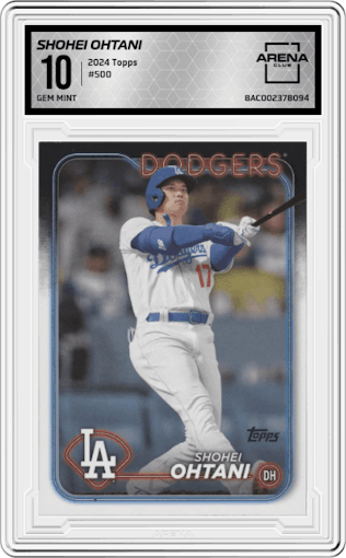 Shohei Ohtani from the 2024 Topps  set graded by Arena Club and given an overall grade of 10.