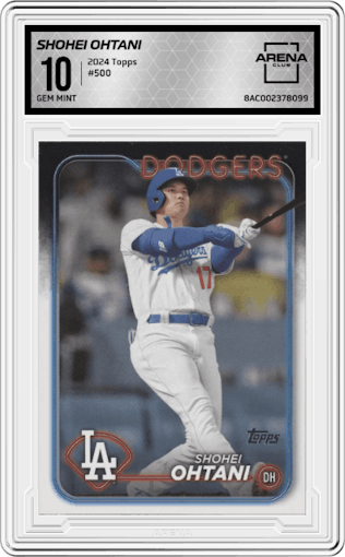 Shohei Ohtani from the 2024 Topps  set graded by Arena Club and given an overall grade of 10.