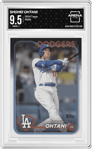 Shohei Ohtani from the 2024 Topps  set graded by Arena Club and given an overall grade of 9.5.