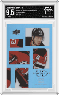 Jesper Bratt from the 2024-25 Upper Deck Series 1 set graded by Arena Club and given an overall grade of 9.5.