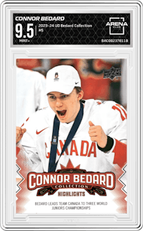 Connor Bedard from the 2023-24 Upper Deck Connor Bedard Collection set graded by Arena Club and given an overall grade of 9.5.