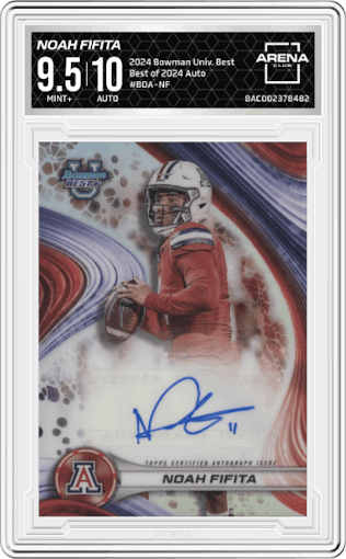 Noah Fifita from the 2024 Bowman University Best set graded by Arena Club and given an overall grade of 9.5.