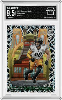 T.J. Watt from the 2021 Panini Donruss Optic set graded by Arena Club and given an overall grade of 9.5.