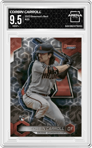 Corbin Carroll from the 2023 Bowman's Best set graded by Arena Club and given an overall grade of 9.5.