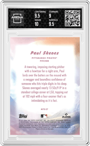Paul Skenes from the 2024 Topps Update set graded by Arena Club and given an overall grade of 9.5.