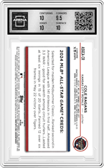 Cole Ragans from the 2024 Topps Chrome Update set featuring a Gold Refractor parallel graded by Arena Club and given an overall grade of 10.
