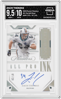 Zach Thomas  from the 2023 Panini Flawless set featuring a Silver parallel graded by Arena Club and given an overall grade of 9.5.