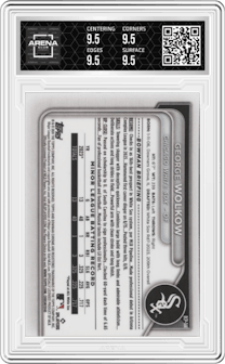 George Wolkow from the 2024 Bowman set graded by Arena Club and given an overall grade of 9.5.