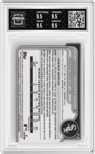 George Wolkow from the 2024 Bowman set graded by Arena Club and given an overall grade of 9.5.