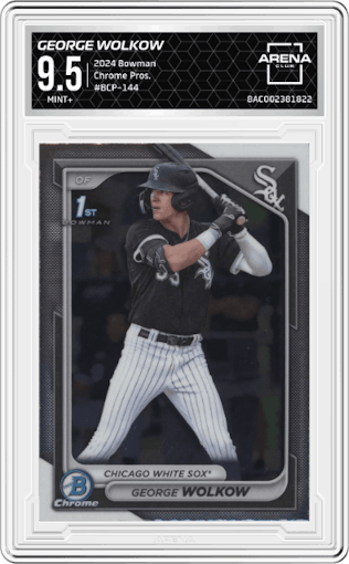 George Wolkow from the 2024 Bowman set graded by Arena Club and given an overall grade of 9.5.