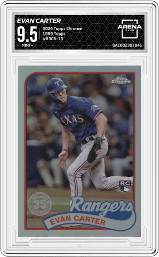 Evan Carter from the 2024 Topps Chrome set graded by Arena Club and given an overall grade of 9.5.