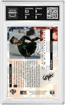 Michael Jordan from the 1994 Upper Deck set graded by Arena Club and given an overall grade of 8.5.