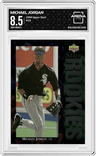 Michael Jordan from the 1994 Upper Deck set graded by Arena Club and given an overall grade of 8.5.