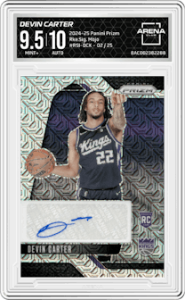 Devin Carter from the 2024-25 Panini Prizm set featuring a Mojo Prizm parallel graded by Arena Club and given an overall grade of 9.5.