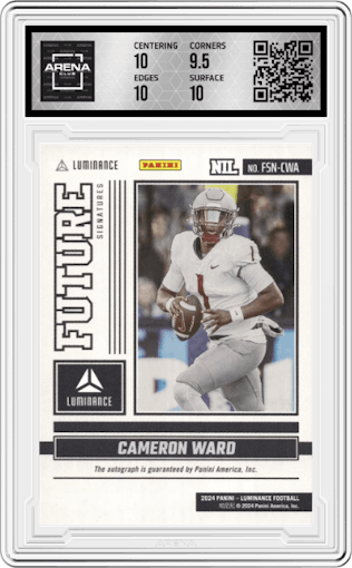 Cameron Ward from the 2024 Panini Luminance set featuring a Red parallel graded by Arena Club and given an overall grade of 10.