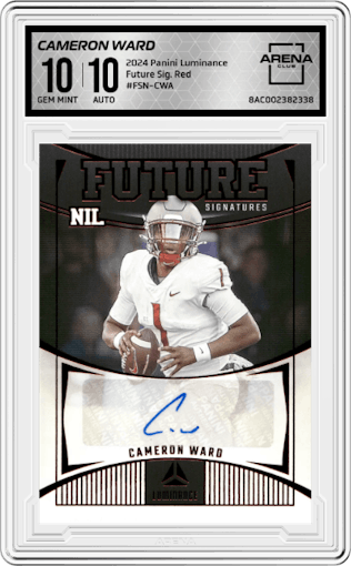 Cameron Ward from the 2024 Panini Luminance set featuring a Red parallel graded by Arena Club and given an overall grade of 10.