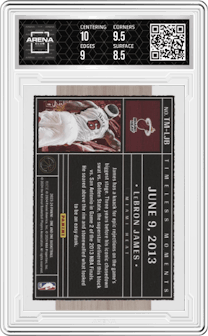 LeBron James from the 2023-24 Panini One and One set graded by Arena Club and given an overall grade of 9.