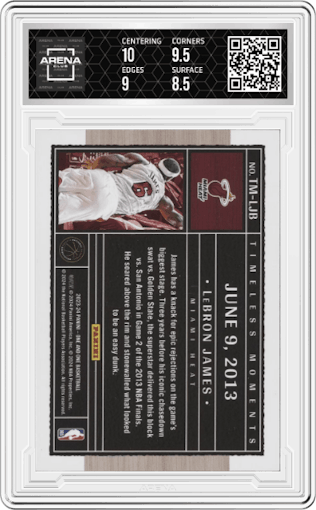 LeBron James from the 2023-24 Panini One and One set graded by Arena Club and given an overall grade of 9.