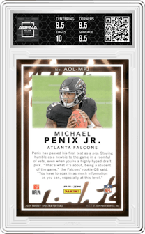 Michael Penix Jr.  from the 2024 Panini Spectra set graded by Arena Club and given an overall grade of 9.
