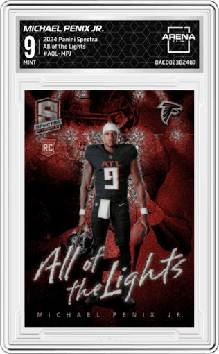 Michael Penix Jr.  from the 2024 Panini Spectra set graded by Arena Club and given an overall grade of 9.