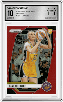 Cameron Brink from the 2024 Panini Prizm WNBA set featuring a Red Prizm parallel graded by Arena Club and given an overall grade of 10.