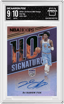 De'Aaron Fox from the 2018-19 Panini NBA Hoops  set graded by Arena Club and given an overall grade of 9.