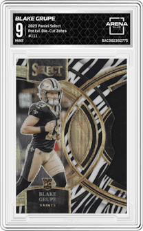 Blake Grupe from the 2023 Panini Select set featuring a Die-Cut Zebra parallel graded by Arena Club and given an overall grade of 9.