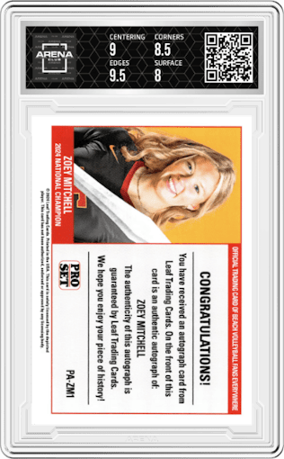 Zoey Mitchell from the 2024 Pro Set Southern California Beach set graded by Arena Club and given an overall grade of 8.5.