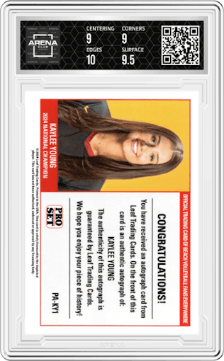 Kaylee Young from the 2024 Pro Set Southern California Beach set graded by Arena Club and given an overall grade of 9.5.