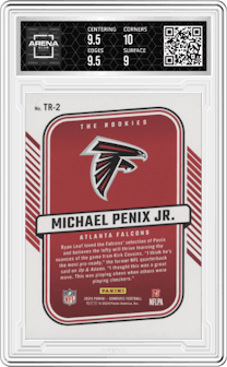 Michael Penix Jr. from the 2024 Donruss set graded by Arena Club and given an overall grade of 9.5.