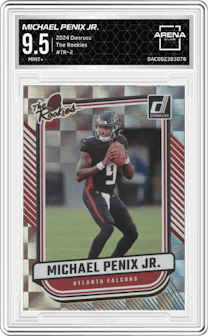 Michael Penix Jr. from the 2024 Donruss set graded by Arena Club and given an overall grade of 9.5.